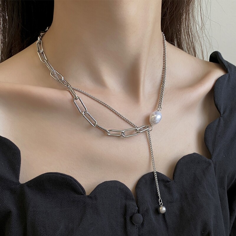 

Faux Pearl Decor Layered Necklace, Silver