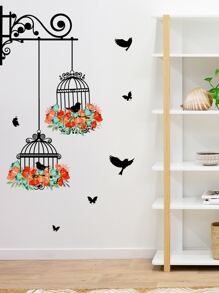 Adhesivo de pared con estampado de jaula de pájaros, Calcomanía de arte de pared de PVC resistente al agua, Para decoración del hogar, Pegatinas, Calcomanía de pared, Calcomanía de vinilo para decoraciones del hogar, Artículos de decoración de primavera para refrescar su hogar, Pegatinas de decoración de ramas, Regalos de cumpleaños y graduación - Multicolor - Ver 5