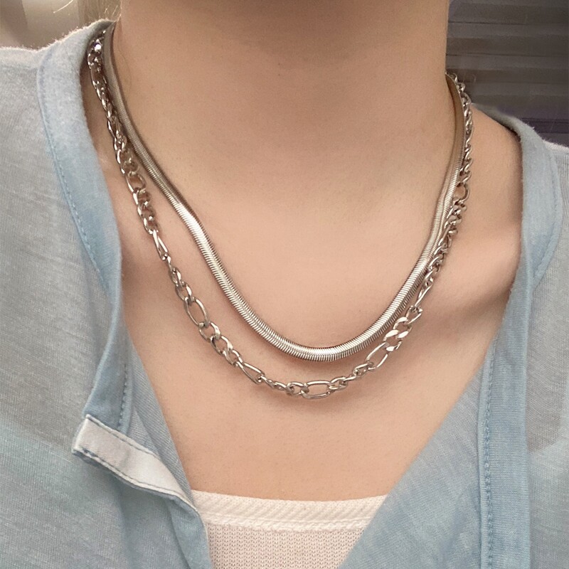 

2pcs Minimalist Chain Necklace, Silver
