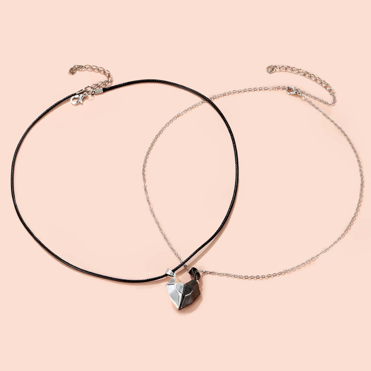 

2pcs Heart Pendant Necklace, Multicolor