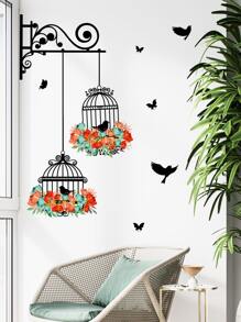 Adhesivo de pared con estampado de jaula de pájaros, Calcomanía de arte de pared de PVC resistente al agua, Para decoración del hogar, Pegatinas, Calcomanía de pared, Calcomanía de vinilo para decoraciones del hogar, Artículos de decoración de primavera para refrescar su hogar, Pegatinas de decoración de ramas, Regalos de cumpleaños y graduación - Multicolor - Ver 7