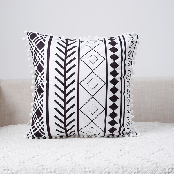 

Geometric Pattern Cushion Cover Without Filler, Black and white