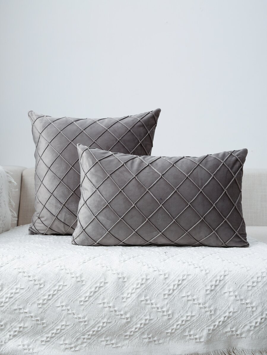 1pc Solid Color Cushion Cover Without Filler - Grey - View 1