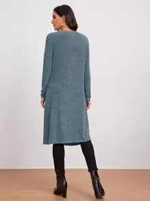 SHEIN LUNE Marled Knit Open-Front Longline Coat - Blue - View 2