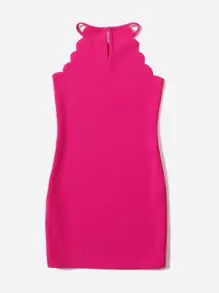 SHEIN Tween Girl Scallop Trim Halter Dress - Hot Pink - View 2