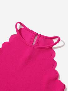SHEIN Tween Girl Scallop Trim Halter Dress - Hot Pink - View 4