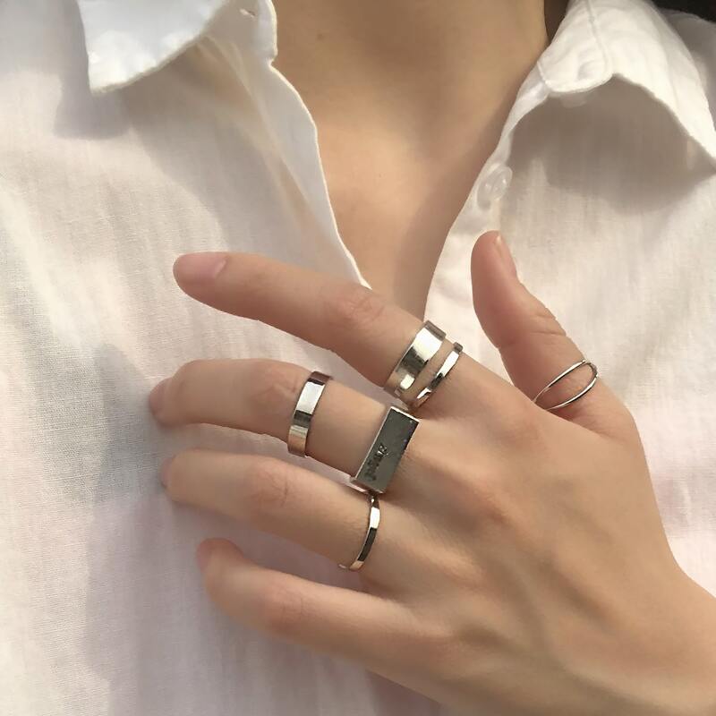 

5pcs Geo Design Ring, Silver