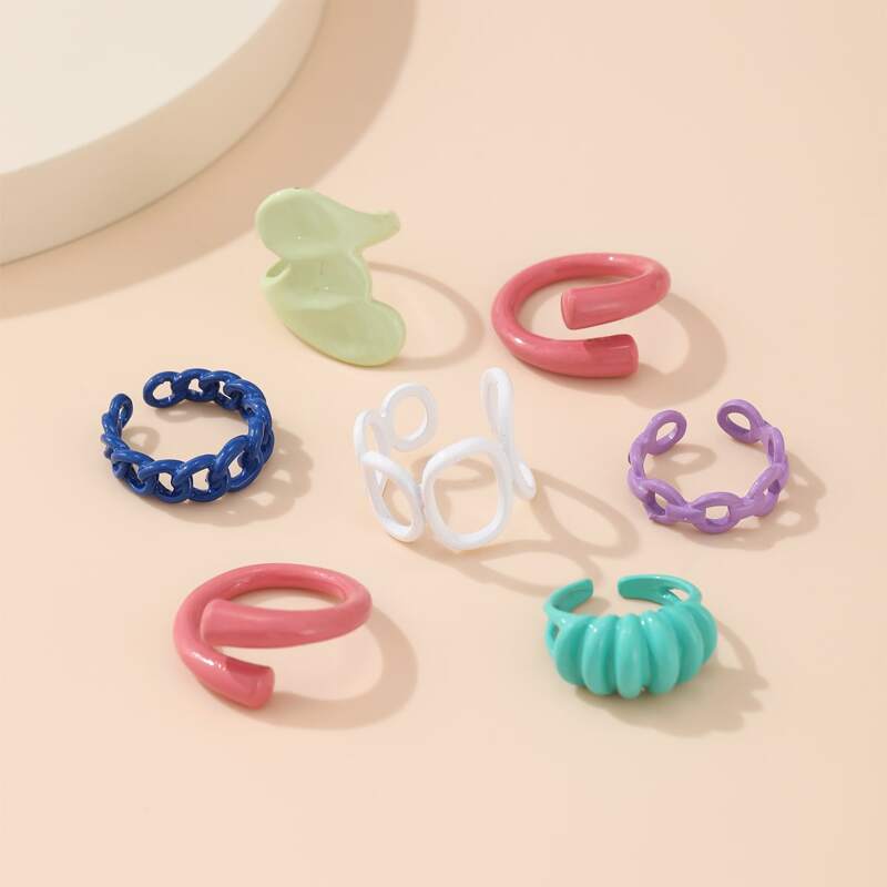 

7pcs Hollow Out Design Ring, Multicolor