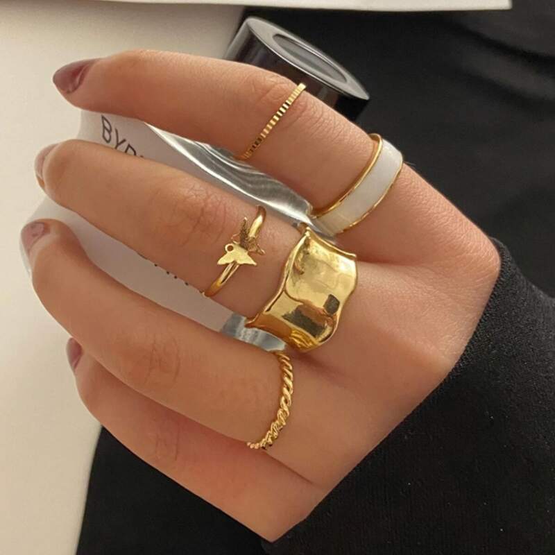 

5pcs Butterfly Decor Ring, Gold