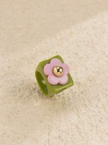 Flower Decor Resin Ring - Green - View 3