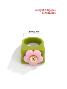 Flower Decor Resin Ring - Green - View 5