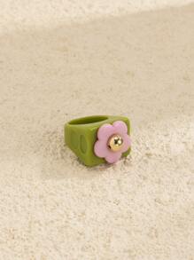 Flower Decor Resin Ring - Green - View 4