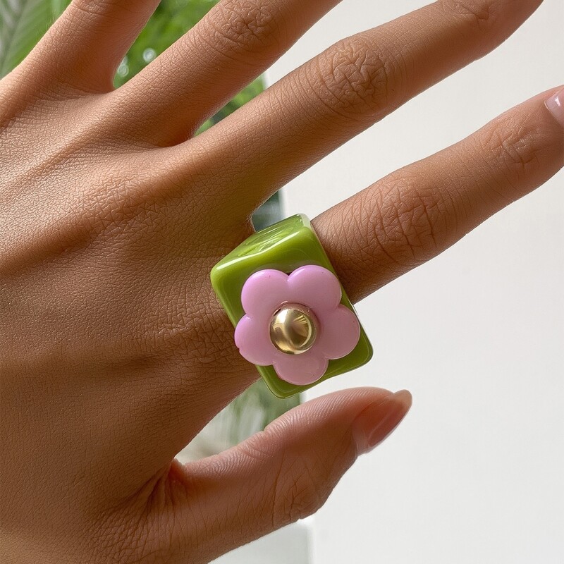 

1pc Flower Decor Ring, Green