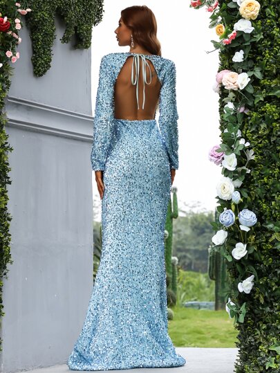Missord Tied Backless Sequin Prom Dress