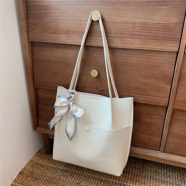

Bow Decor Shoulder Tote Bag, Beige