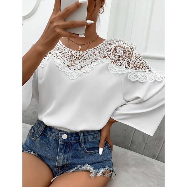 

Contrast Lace Blouse, White