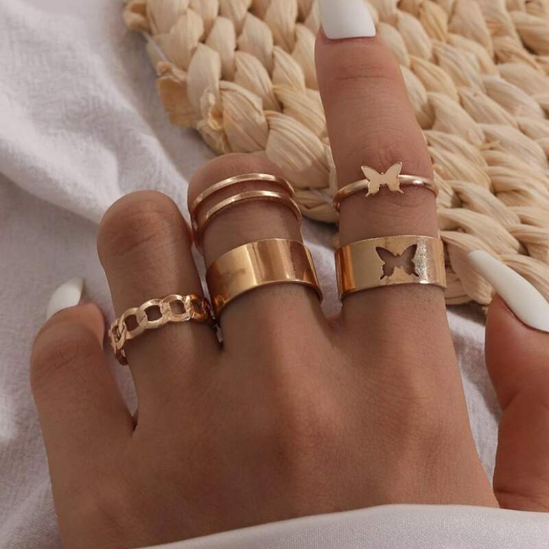 

5pcs Butterfly Decor Ring, Gold