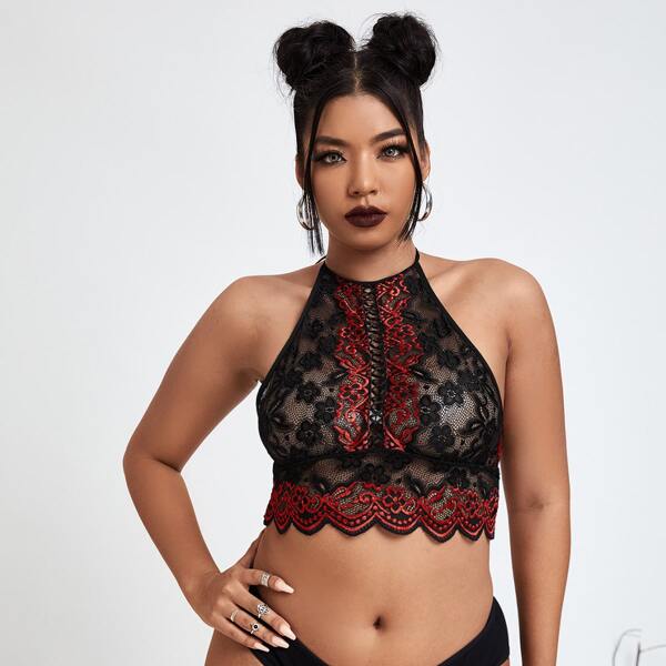 

Plus Floral Lace Halter Cami Top, Multicolor