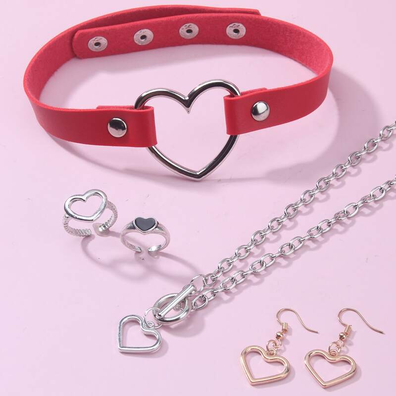 

6pcs Heart Design Jewelry Set, Multicolor