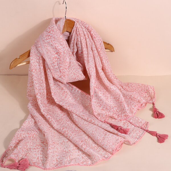 

Tassel Charm Paisley Print Scarf, Pink
