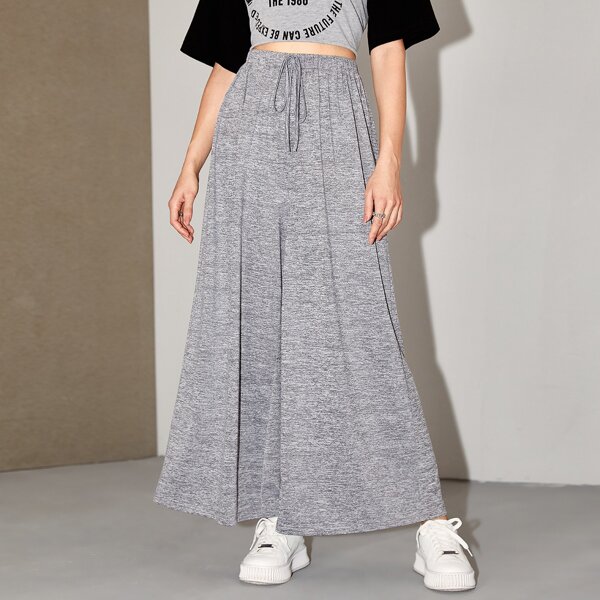 

Solid Knot Front Wide Leg Sweatpants, Grey