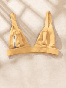 Ribbed V Neck Bikini Top, For Summer Beach Vacation - Yellow - View 2