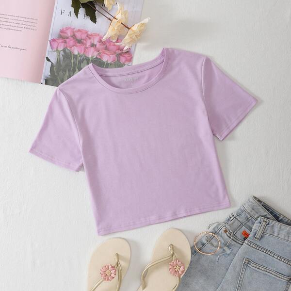 

Solid Round Neck Tee, Purple