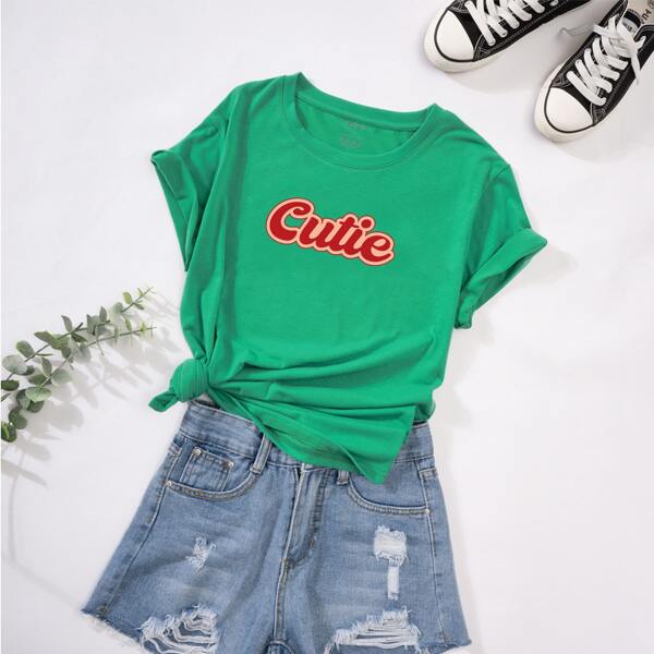

Letter Graphic Round Neck Tee, Green