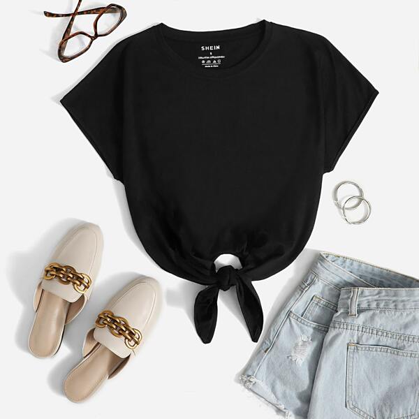 

Solid Knot Hem Tee, Black