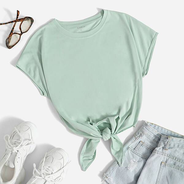 

Solid Knot Hem Tee, Mint green