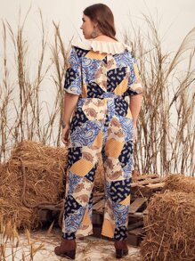 Mulvari Plus Paisley & Patchwork Print Ruffle Trim Jumpsuit - Multicolor - View 2