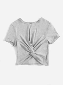 Muchica Twist Hem Solid Tee - Light Grey - View 3