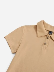SHEIN EZwear 紐扣羅紋針織包臀連衣裙 - 卡其色 - 查看 5