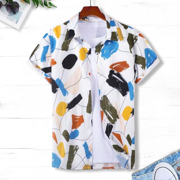 

Men 1pc Brush Print Shirt, Multicolor