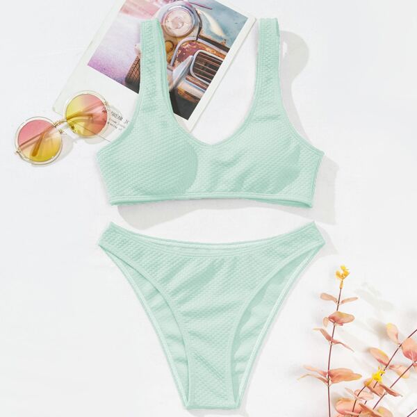 

Solid Textured Bikini Swimsuit, Mint green