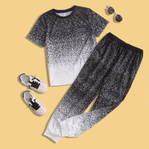 

Boys Ombre Letter Graphic Tee & Sweatpants, Black and white
