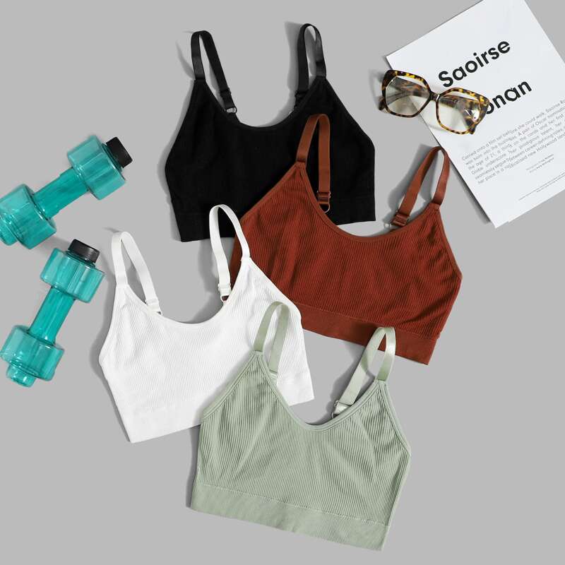 

4pcs Medium Support Seamless Sports Bra, Multicolor