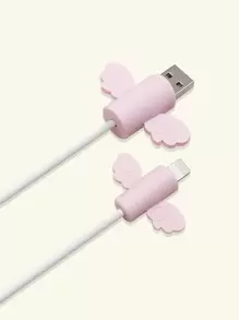 2pcs Cute Wing Design Data Cable Protector - Pink - View 1