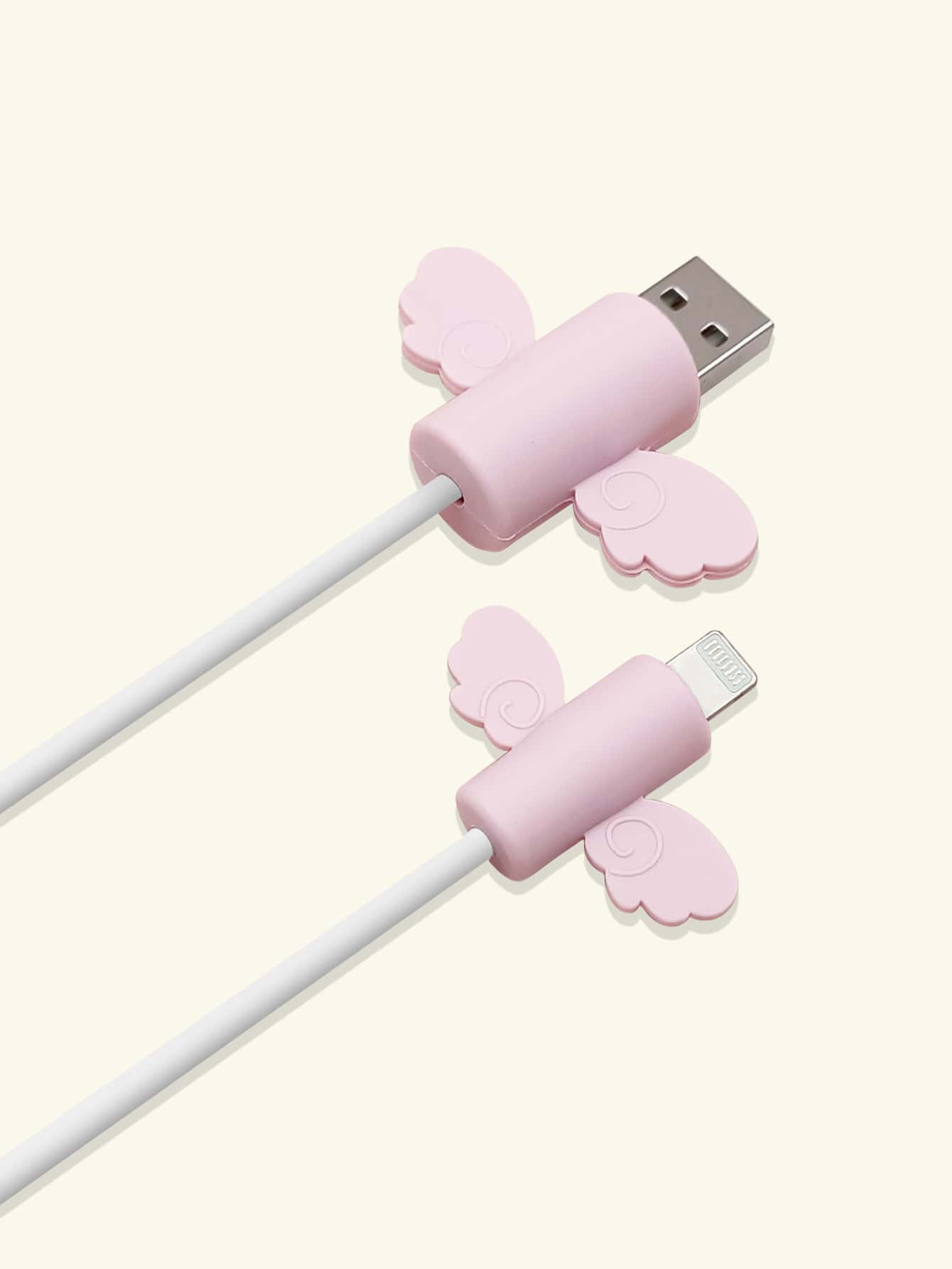 2pcs Cute Wing Design Data Cable Protector - Pink - View 1