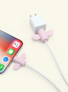 2pcs Cute Wing Design Data Cable Protector - Pink - View 2
