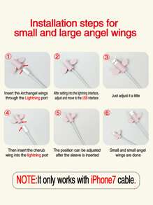2pcs Cute Wing Design Data Cable Protector - Pink - View 3