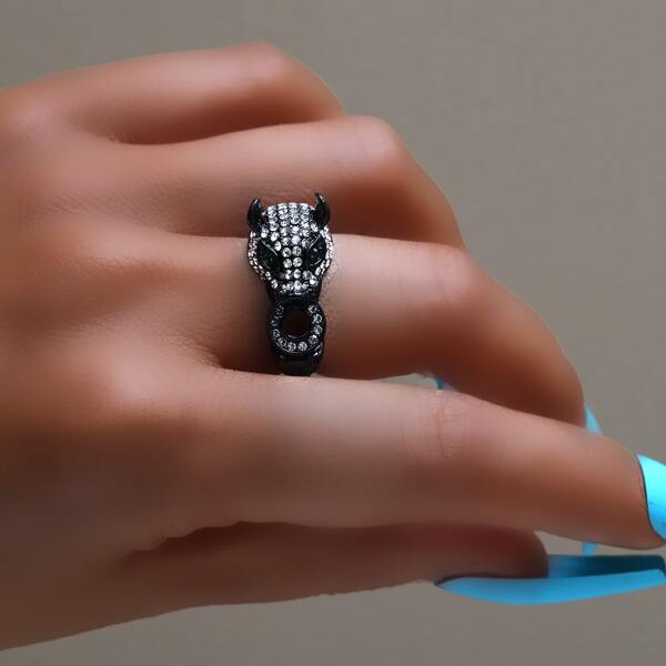 

Rhinestone Leopard Decor Ring, Black