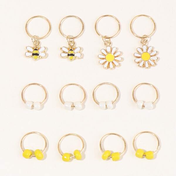 

12pcs Bead Decor Hair Ring, Gold