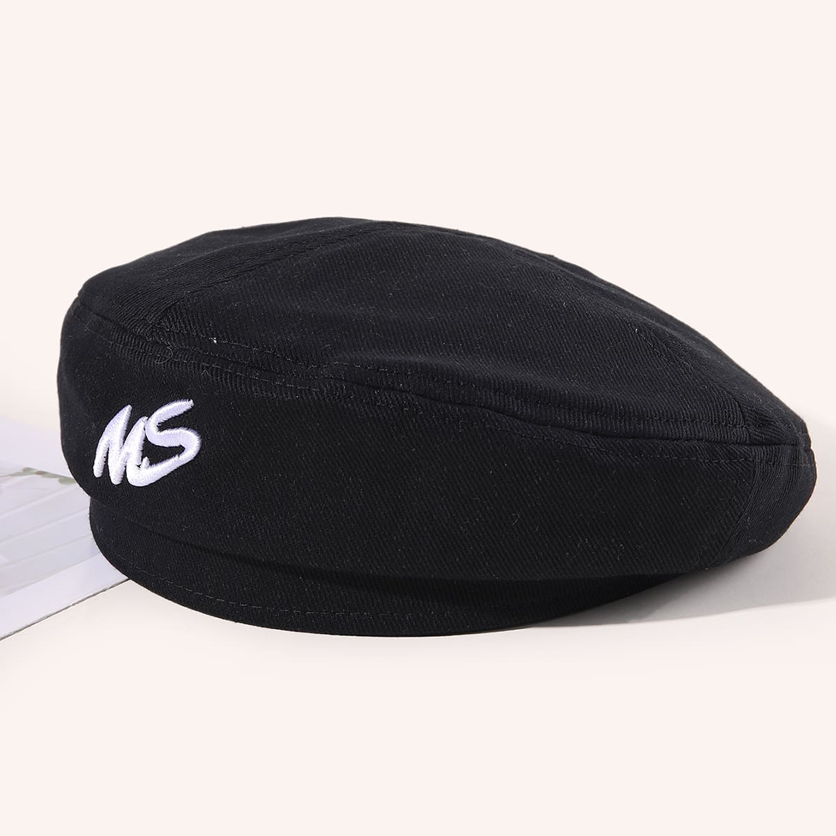 

Letter Embroidery Beret, Black