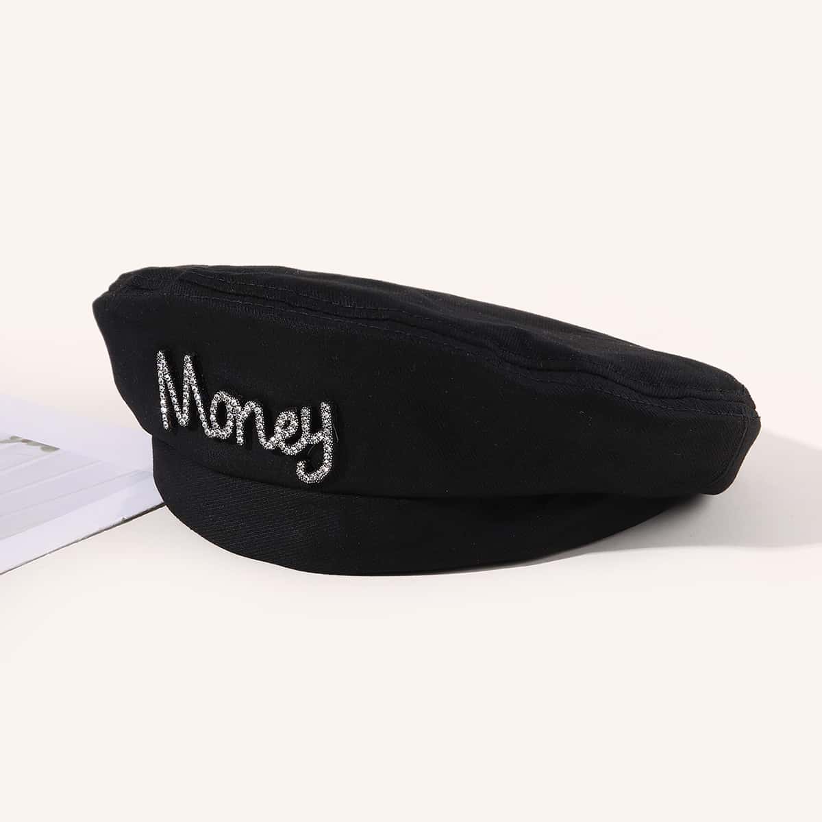 

Rhinestone Decor Beret, Black