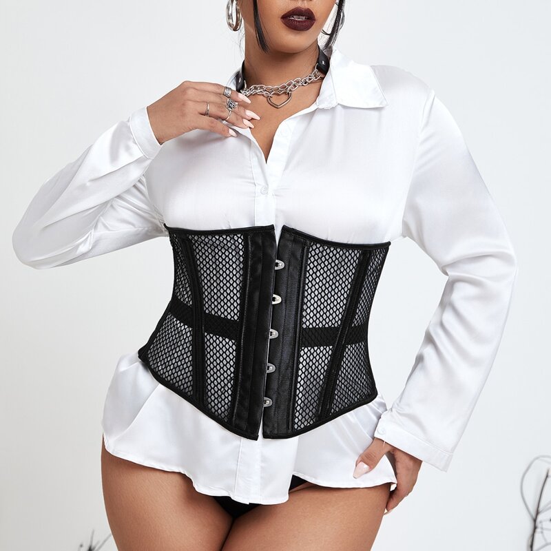 

Plus Solid Hollow Out Corset Shapewear, Black