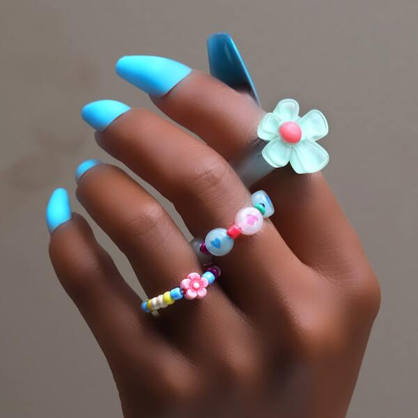 

3pcs Flower Decor Ring, Multicolor