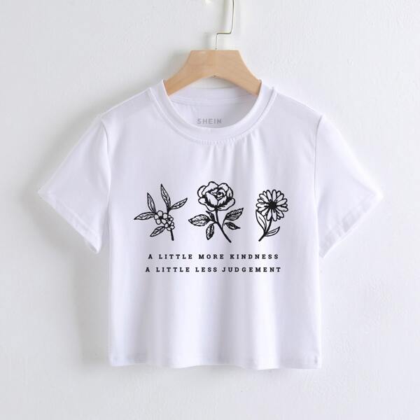 

Floral & Slogan Graphic Tee, White