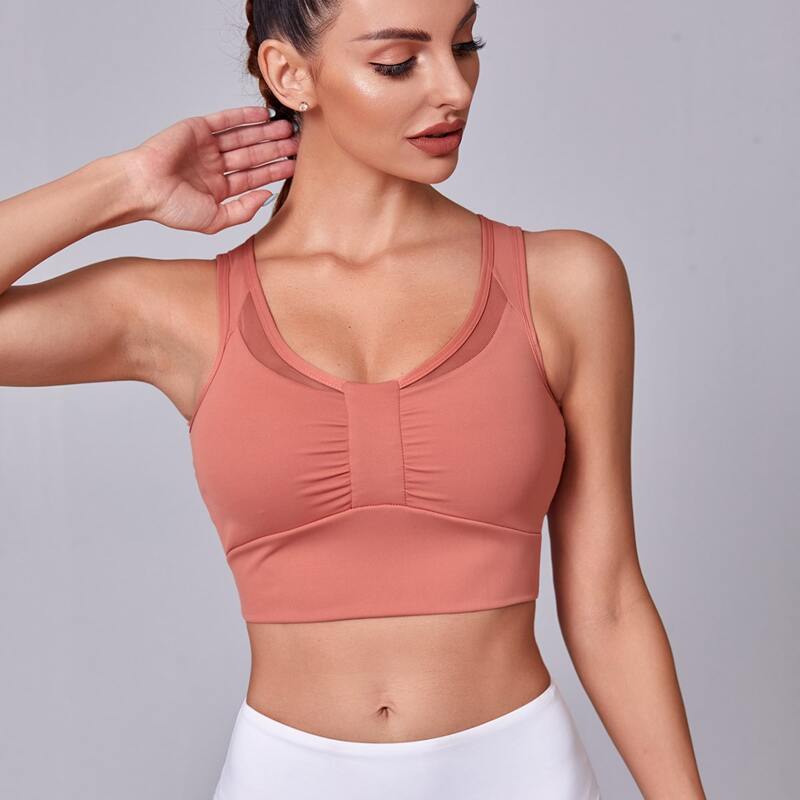 

Light Support Mesh Panel Sports Bra, Coral pink