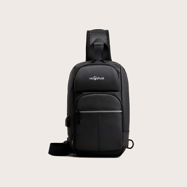 

Men Letter Graphic Sling Bag, Black